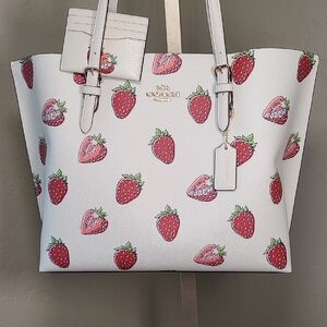 Coach NWT  Strawberry Mollie Tote Bag And Strawberry Slim Id Card Case Together